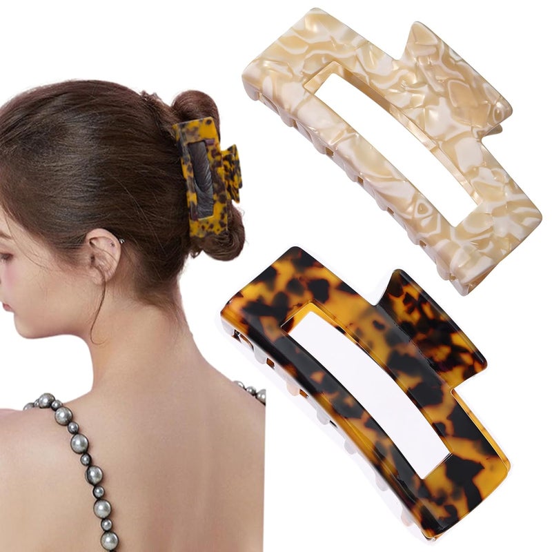 2 Pack Hair Claw Clips for Women Tortoise Shell Large Claw Hair Clips for Thin to Thick Hair Rectangle Hair Jaw clips