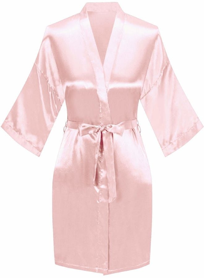 sunshinemall Women's Satin Kimono Robes with Rhinestones Bride Bridesmaid Short Getting Ready Wedding Dressing Gown, Bridesmaid-pink, Small-Medium - Image 2