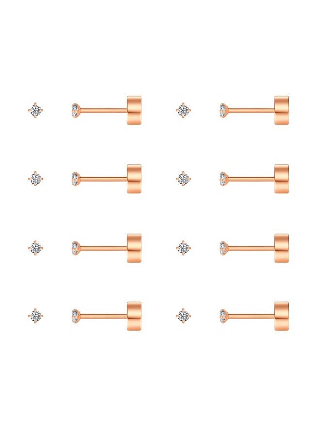 FOSIR 8 Pairs Tiny Flat Back Earrings for Women Men 14K Gold Plated Surgical Stainless Steel Stud Earrings Hypoallergenic Cubic Zirconia Studs Cartilage Earrings 2mm 3mm 4mm, 2mm, Stainless Steel - Image 1