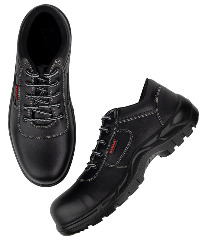 KARAM FS14 Black Leather Safety Shoes for Men | Antistatic, Water Repellent, Oil & Heat Resistant | Single Density with Steel Toe | Size-08 - Image 5