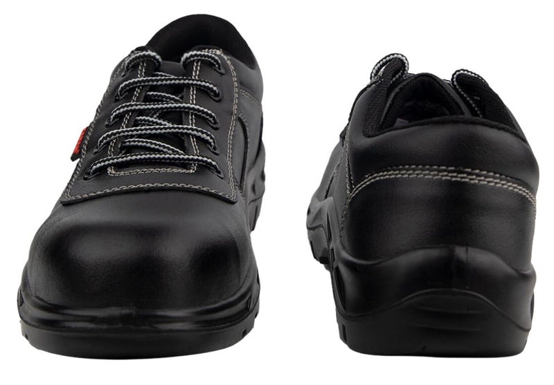 KARAM FS14 Black Leather Safety Shoes for Men | Antistatic, Water Repellent, Oil & Heat Resistant | Single Density with Steel Toe | Size-08 - Image 2
