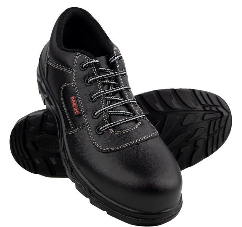 KARAM FS14 Black Leather Safety Shoes for Men | Antistatic, Water Repellent, Oil & Heat Resistant | Single Density with Steel Toe | Size-08 - Image 4