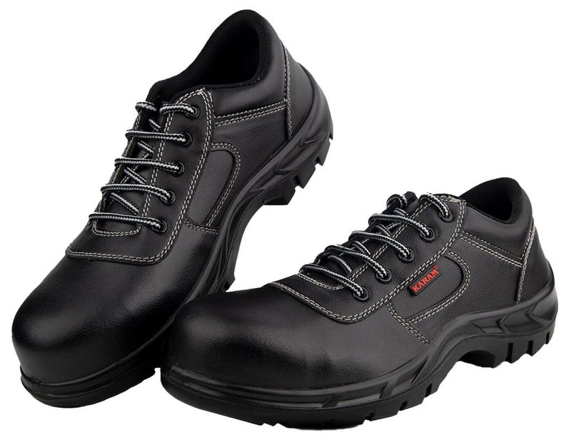 KARAM FS14 Black Leather Safety Shoes for Men | Antistatic, Water Repellent, Oil & Heat Resistant | Single Density with Steel Toe | Size-08 - Image 1
