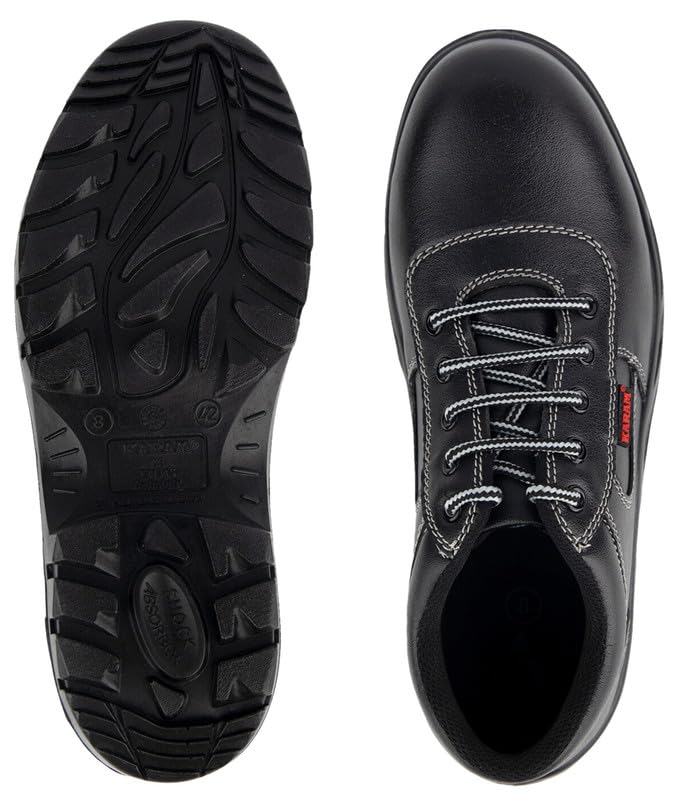 KARAM FS14 Black Leather Safety Shoes for Men | Antistatic, Water Repellent, Oil & Heat Resistant | Single Density with Steel Toe | Size-08 - Image 3