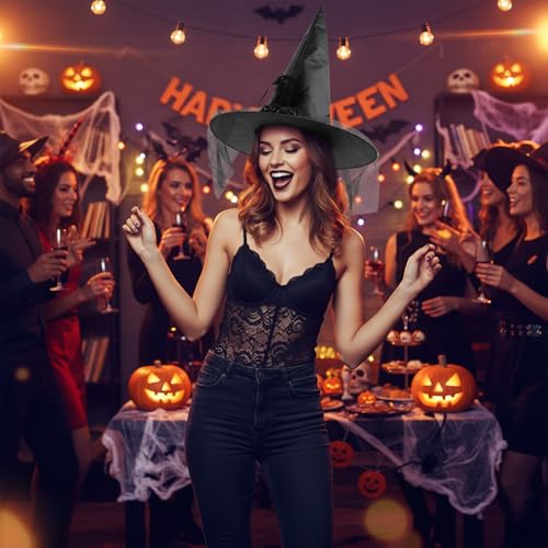 Auerllcy Halloween Witch Hat Costume Accessory Women Hats for Halloween Party Cosplay (Black) - Image 4