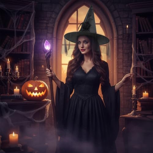 Auerllcy Halloween Witch Hat Costume Accessory Women Hats for Halloween Party Cosplay (Black) - Image 5