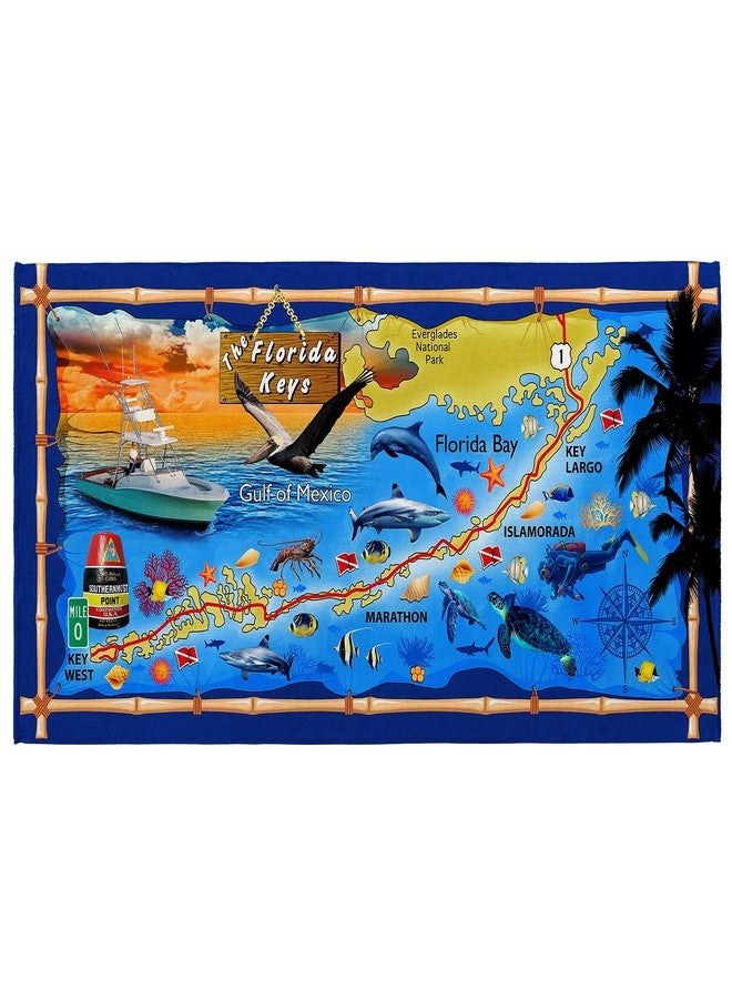 Softerry Florida Keys Map Beach Towel Souvenir Style 30 x 60 inches Sunshine State Islamorada Southernmost Point 100% Cotton - Image 1