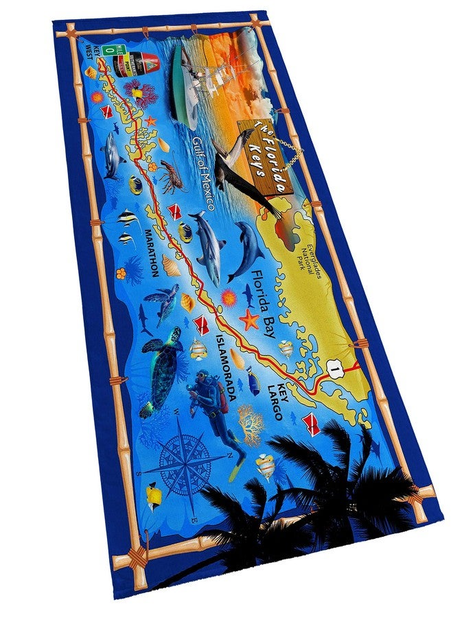 Softerry Florida Keys Map Beach Towel Souvenir Style 30 x 60 inches Sunshine State Islamorada Southernmost Point 100% Cotton - Image 2