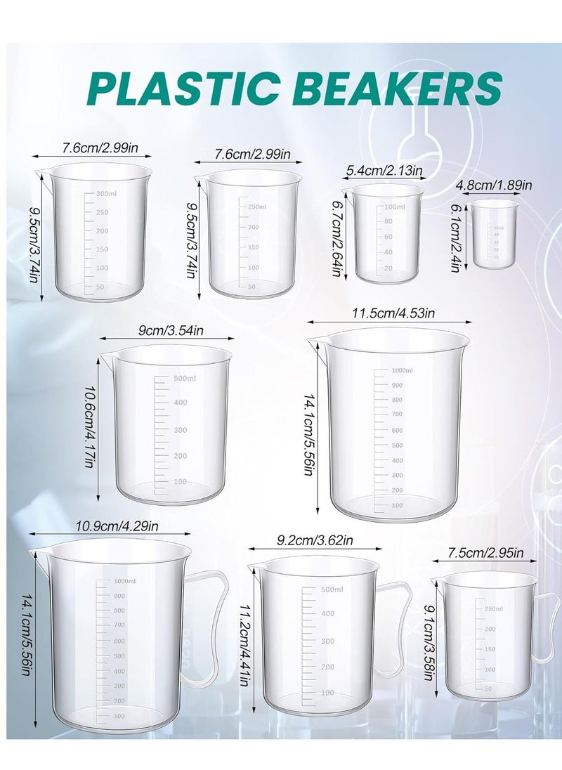 Generic - 23 Pcs Plastic Graduated Cylinders and Beakers, Pipettes Set, Include 7 Pcs 1025501002505001000ml Cylinders 9 Pcs 501002503005001000ml Beakers 5 Pipettes and 2 Brush for Science Lab - Image 1