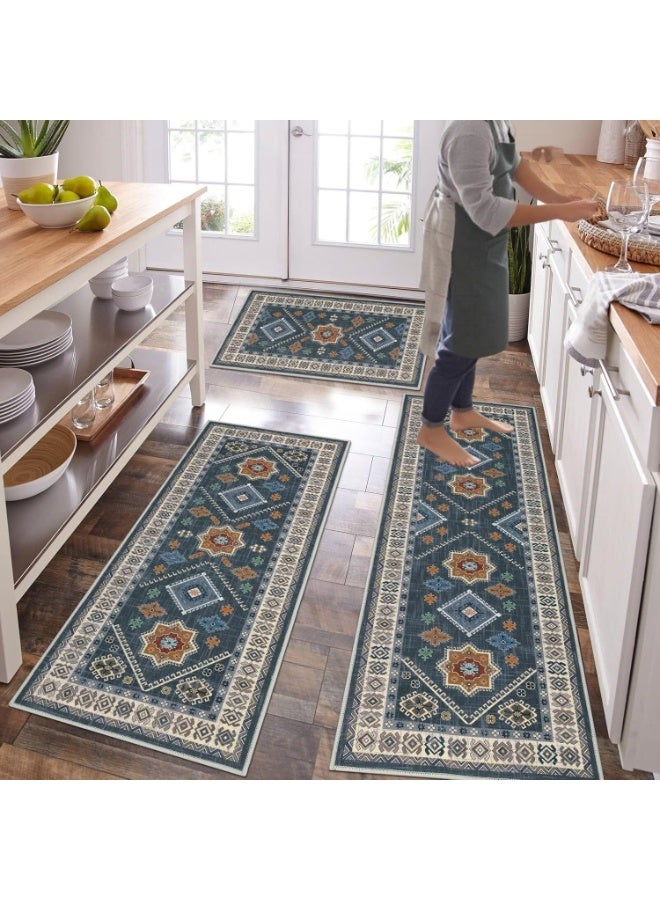 اكسيسن بوهو سجاد مطبخ 3 أطقم، سجاد وحصائر مطبخ مانعة للانزلاق قابلة للغسل، للمطبخ، أمام الحوض، المدخل، الغسيل، ديكور المنزل （40*60 سم + 50*80 سم + 50*120 سم） - Image 1