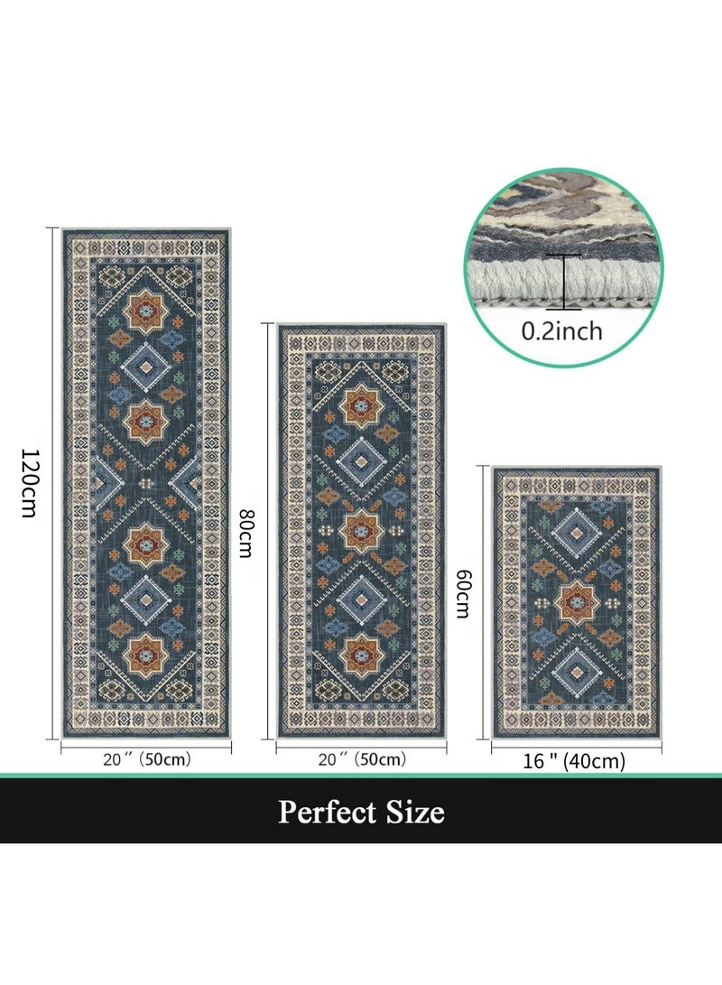 اكسيسن بوهو سجاد مطبخ 3 أطقم، سجاد وحصائر مطبخ مانعة للانزلاق قابلة للغسل، للمطبخ، أمام الحوض، المدخل، الغسيل، ديكور المنزل （40*60 سم + 50*80 سم + 50*120 سم） - Image 2
