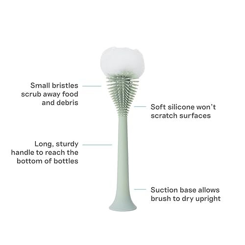 ezpz Bottle Brush (Sage) - Odor-Resistant Silicone Cleaning Tool with Long Sturdy Handle and Suction Base - Flexible Top for Tight Spaces - Gently Cleans Cups, Glasses, Bottles and Accessories - Image 2