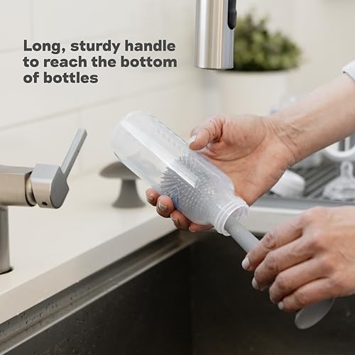 ezpz Bottle Brush (Sage) - Odor-Resistant Silicone Cleaning Tool with Long Sturdy Handle and Suction Base - Flexible Top for Tight Spaces - Gently Cleans Cups, Glasses, Bottles and Accessories - Image 5