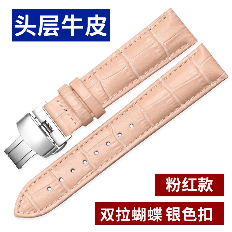 Double-Sided Leather Strap First Layer Cowhide Butterfly Buckle Waterproof Fashion Soft Men'S And Women'S Bracelet Strap - Image 1