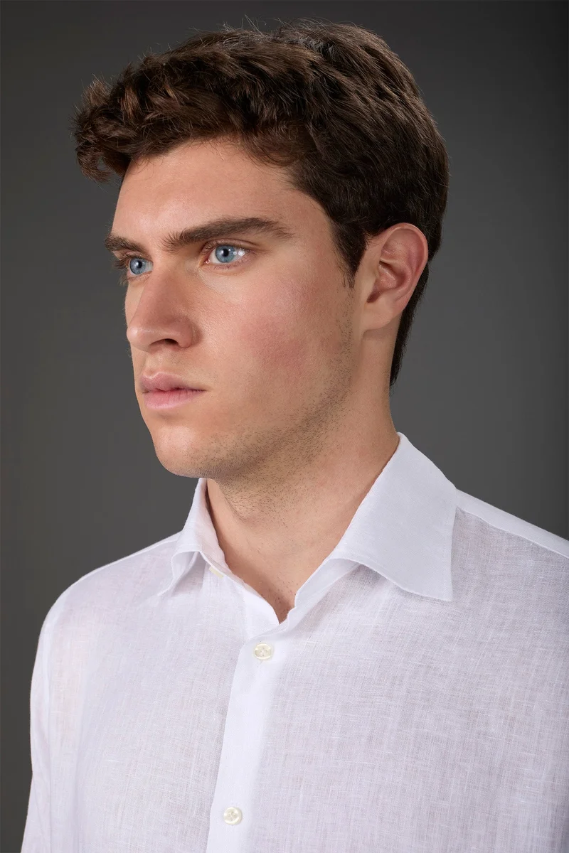 Doppelganger White Men's casual shirt with classic collar, 100% linen - White for Men | Best Price UAE