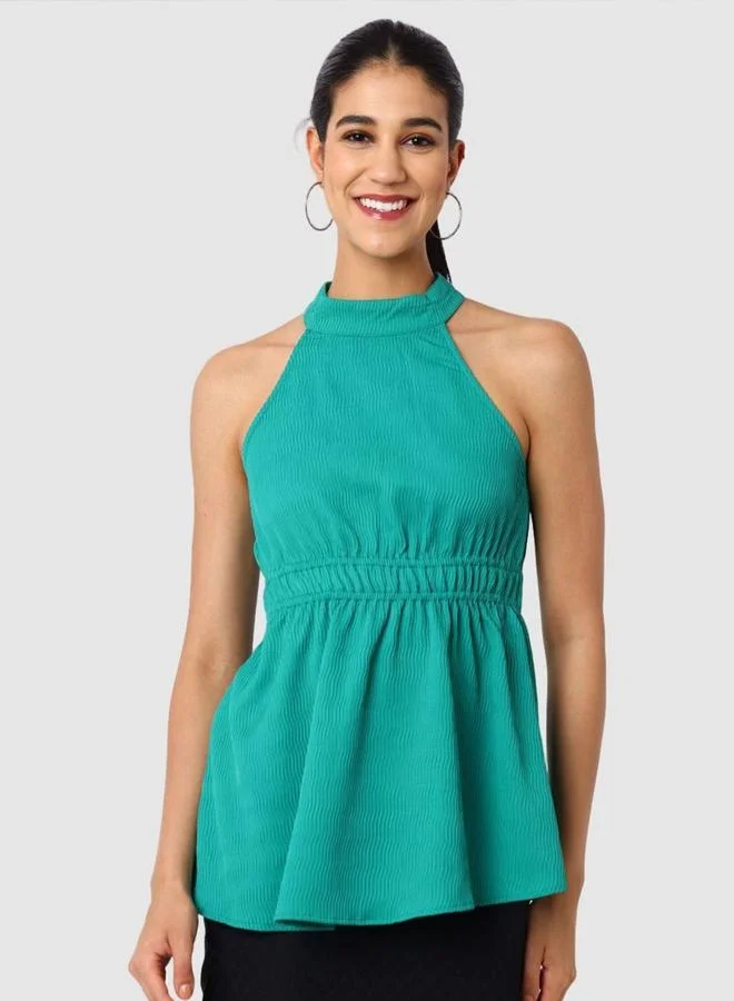 Freehand Freehand Women Green Halter Neck Textured Top