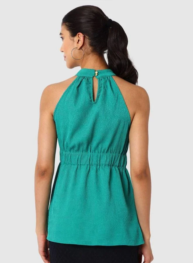 Freehand  Freehand Women Green Halter Neck Textured Top for Women | Best Price UAE