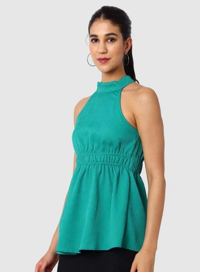 Freehand  Freehand Women Green Halter Neck Textured Top for Women | Best Price UAE