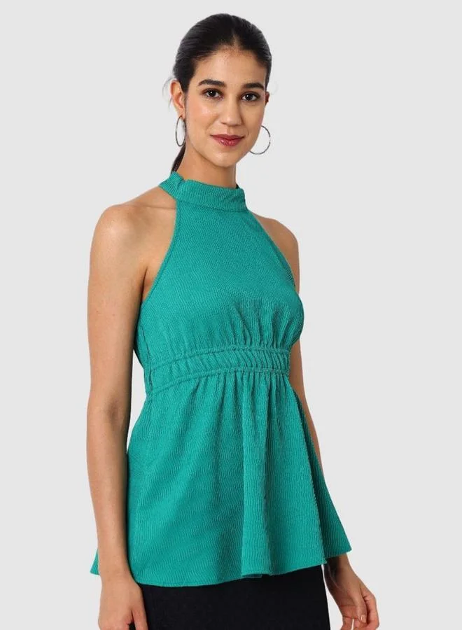 Freehand  Freehand Women Green Halter Neck Textured Top for Women | Best Price UAE