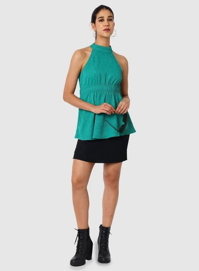 Freehand  Freehand Women Green Halter Neck Textured Top for Women | Best Price UAE