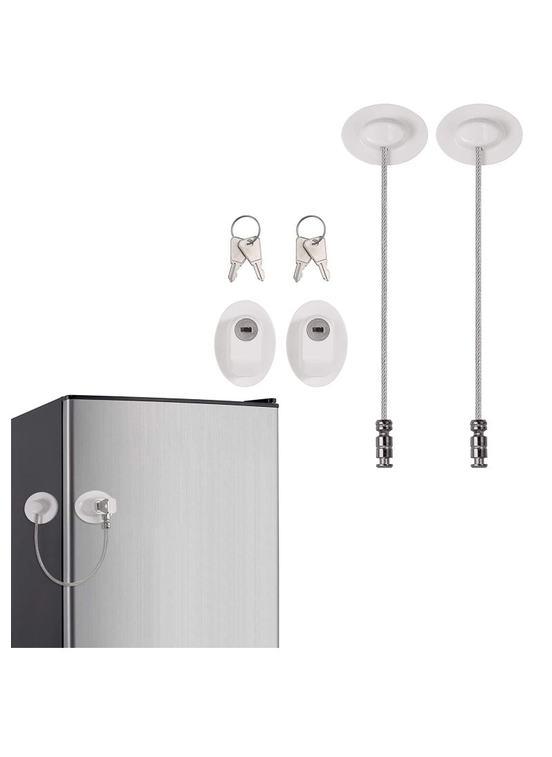 SYOSI 2 Pack Fridge Locks Refrigerator Lock, Freezer Locks with 4 Keys Baby Safety Door Lock Window Locks Strong 3M Adhesive No Drill Childproof Lock Fridge Door Cabinet Drawer Locks -White  - Image 1