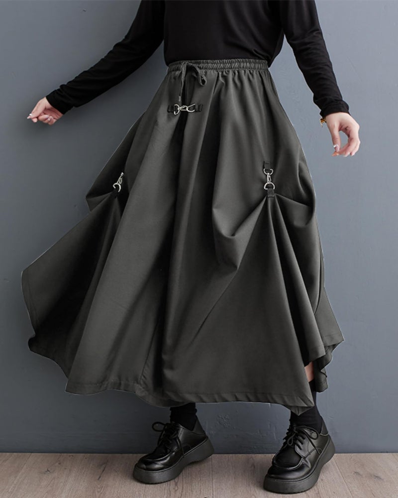 ellazhu Women's Oversized Irregular Drop Crotch Harem Hakama Pleated Drawstring Pants GZ116 Grey - Image 2