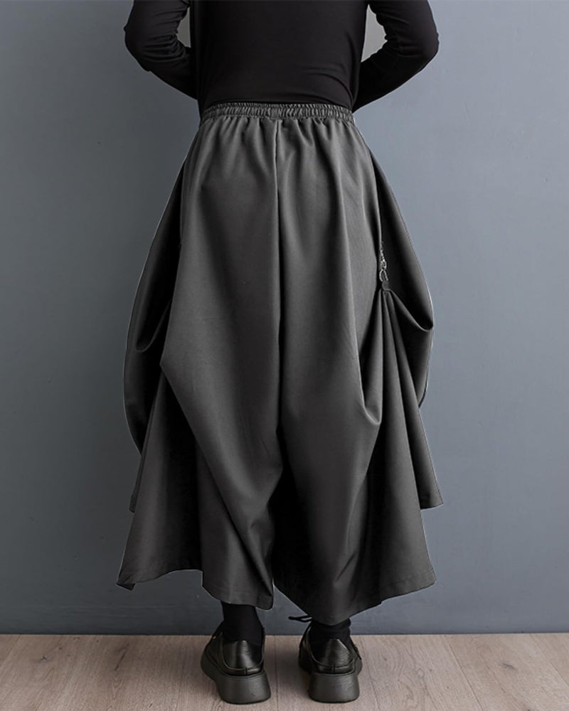 ellazhu Women's Oversized Irregular Drop Crotch Harem Hakama Pleated Drawstring Pants GZ116 Grey - Image 3