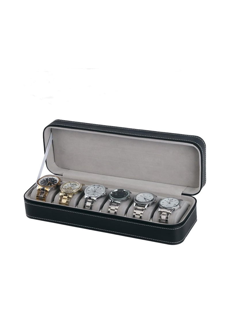 BLOOMING TIME Portable 6-Slot Zipper Watch Case – PU Leather Travel Storage Organizer for Watch Collection - Image 1