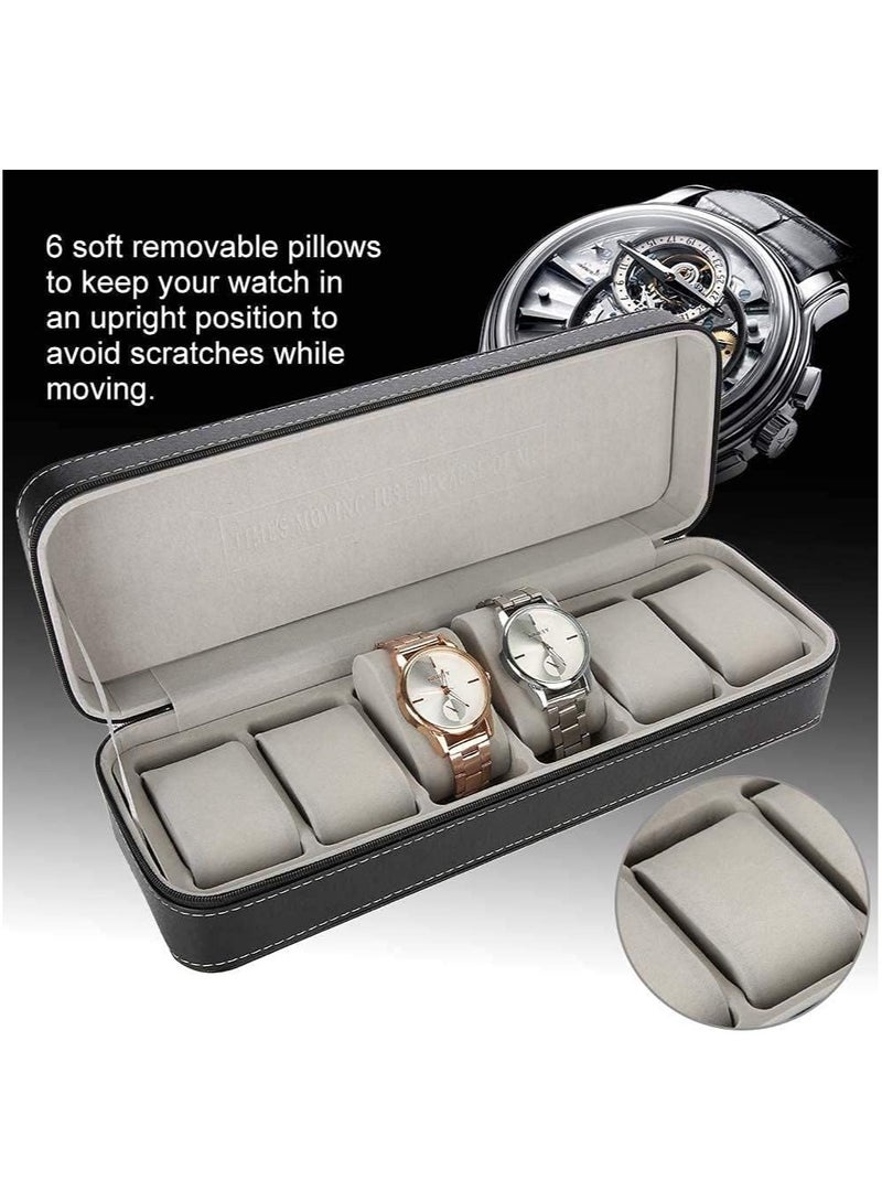 BLOOMING TIME Portable 6-Slot Zipper Watch Case – PU Leather Travel Storage Organizer for Watch Collection - Image 4