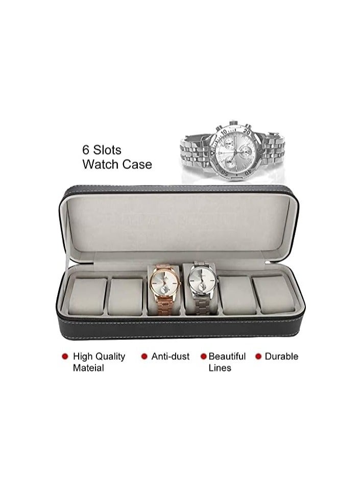 BLOOMING TIME Portable 6-Slot Zipper Watch Case – PU Leather Travel Storage Organizer for Watch Collection - Image 3