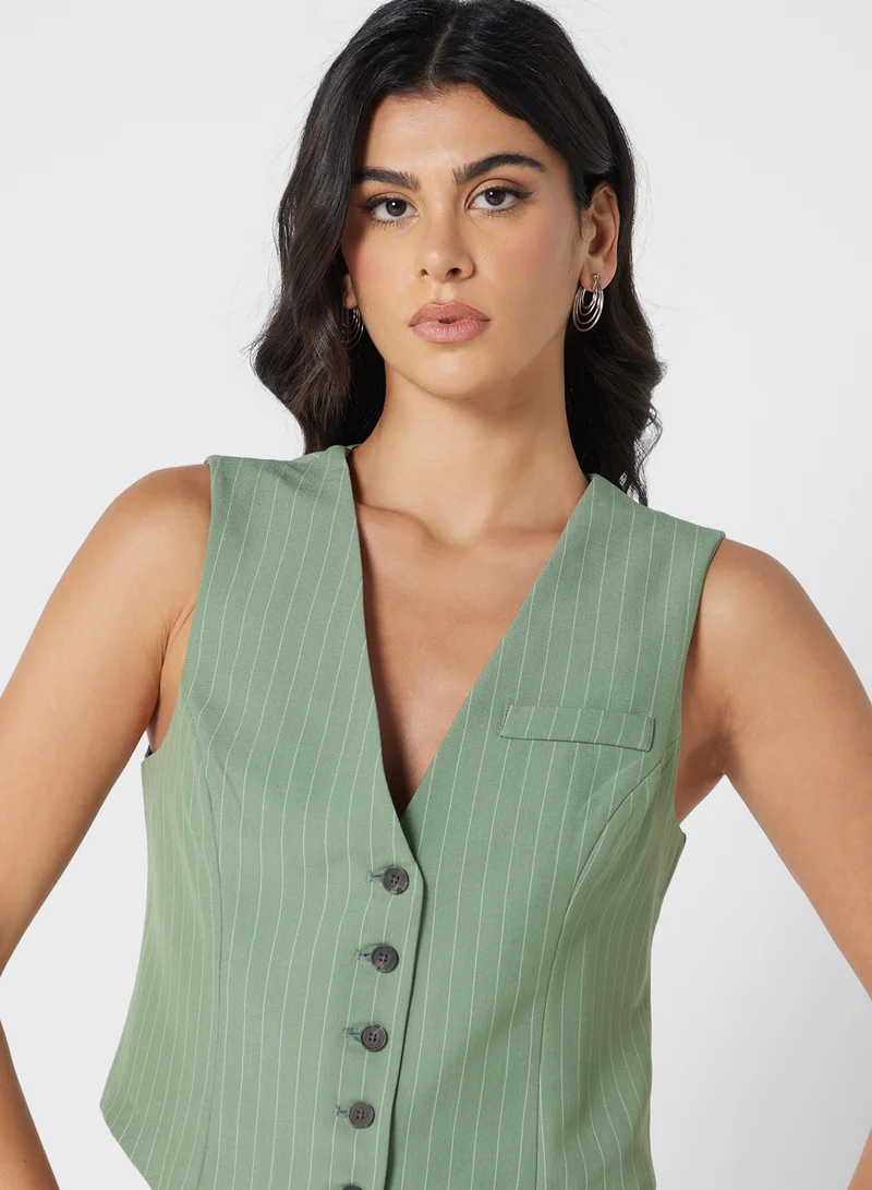 VERO MODA Pinstripe Button Detail Waistcoat