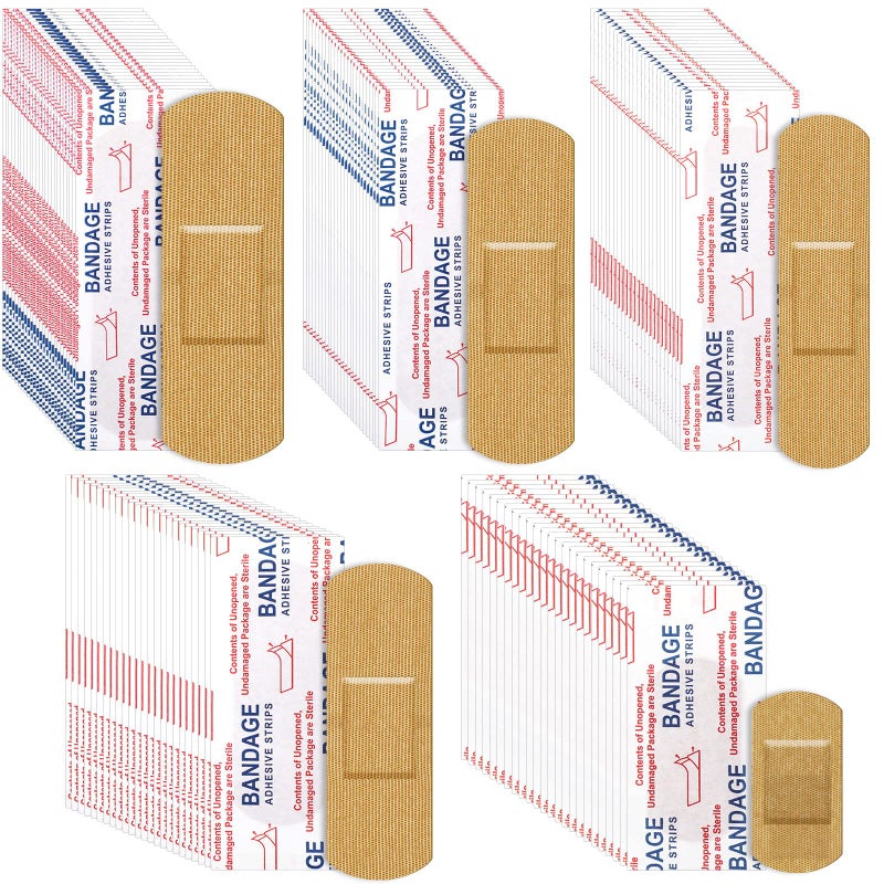 Supervitae 500 Pcs Adhesive Bandages Assorted Sizes Flexible Breathable Bandages Patch for Family First Aid Skin Wrap Finger WoundFabricNatural
