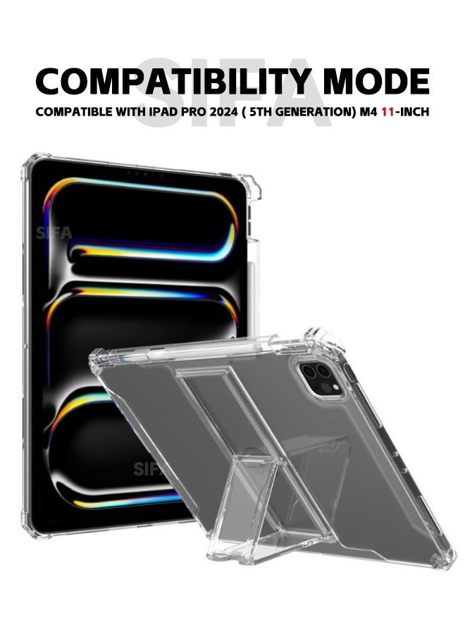 حافظة iPad Pro 2024 (الجيل الخامس) M4 مقاس 11 بوصة، غطاء شفاف متين مقاوم للصدمات مع مسند وحامل قلم رصاص، حافظة واقية مضادة للسقوط بأربع زوايا لجهاز iPad Pro 11 بوصة 2024 (شفاف) - Image 2