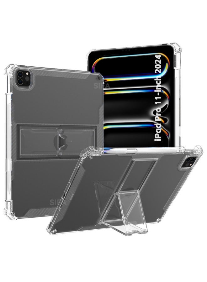 حافظة iPad Pro 2024 (الجيل الخامس) M4 مقاس 11 بوصة، غطاء شفاف متين مقاوم للصدمات مع مسند وحامل قلم رصاص، حافظة واقية مضادة للسقوط بأربع زوايا لجهاز iPad Pro 11 بوصة 2024 (شفاف) - Image 1