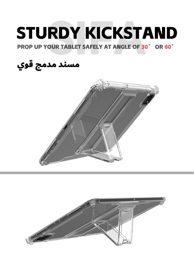 حافظة iPad Pro 2024 (الجيل الخامس) M4 مقاس 11 بوصة، غطاء شفاف متين مقاوم للصدمات مع مسند وحامل قلم رصاص، حافظة واقية مضادة للسقوط بأربع زوايا لجهاز iPad Pro 11 بوصة 2024 (شفاف) - Image 4