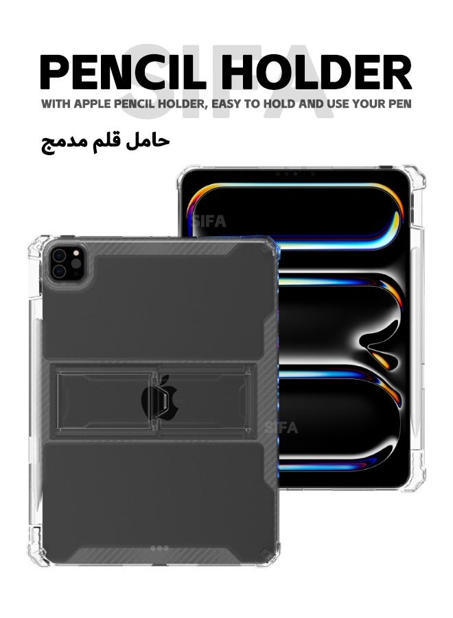 حافظة iPad Pro 2024 (الجيل الخامس) M4 مقاس 11 بوصة، غطاء شفاف متين مقاوم للصدمات مع مسند وحامل قلم رصاص، حافظة واقية مضادة للسقوط بأربع زوايا لجهاز iPad Pro 11 بوصة 2024 (شفاف) - Image 3