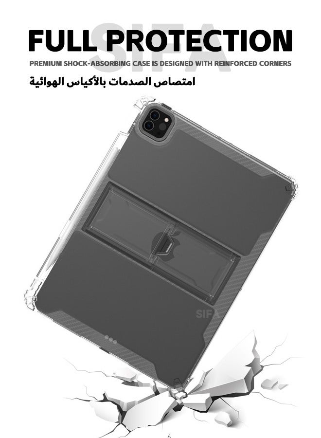 حافظة iPad Pro 2024 (الجيل الخامس) M4 مقاس 11 بوصة، غطاء شفاف متين مقاوم للصدمات مع مسند وحامل قلم رصاص، حافظة واقية مضادة للسقوط بأربع زوايا لجهاز iPad Pro 11 بوصة 2024 (شفاف) - Image 5