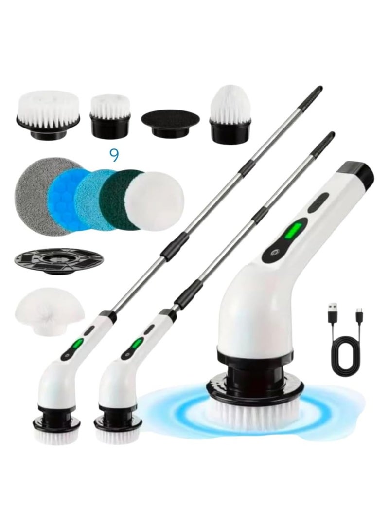 Beauenty Electric Carpet Cleaner Brush, Cordless Sofa Cleaning Brush for Home with 9 Replaceable Heads 400RPM 90mins Working Time, Adjustable for Bathroom, Shower, Tub, Glass, Car, 3 Sizes - Image 1
