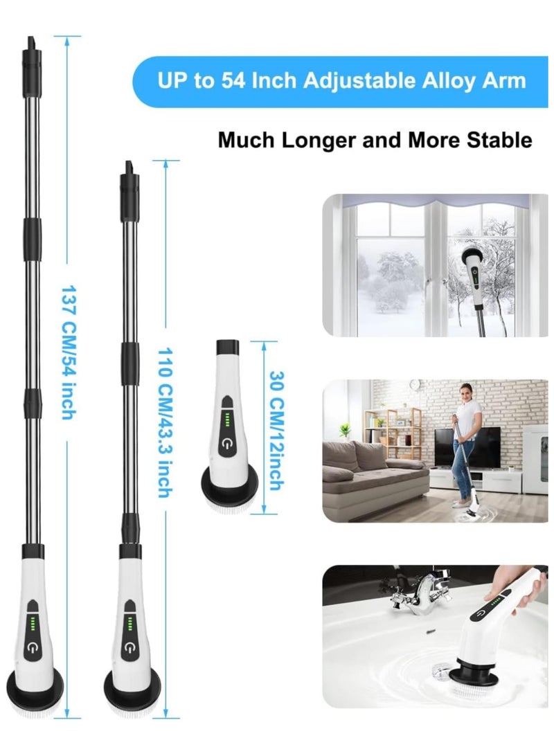 Beauenty Electric Carpet Cleaner Brush, Cordless Sofa Cleaning Brush for Home with 9 Replaceable Heads 400RPM 90mins Working Time, Adjustable for Bathroom, Shower, Tub, Glass, Car, 3 Sizes - Image 5