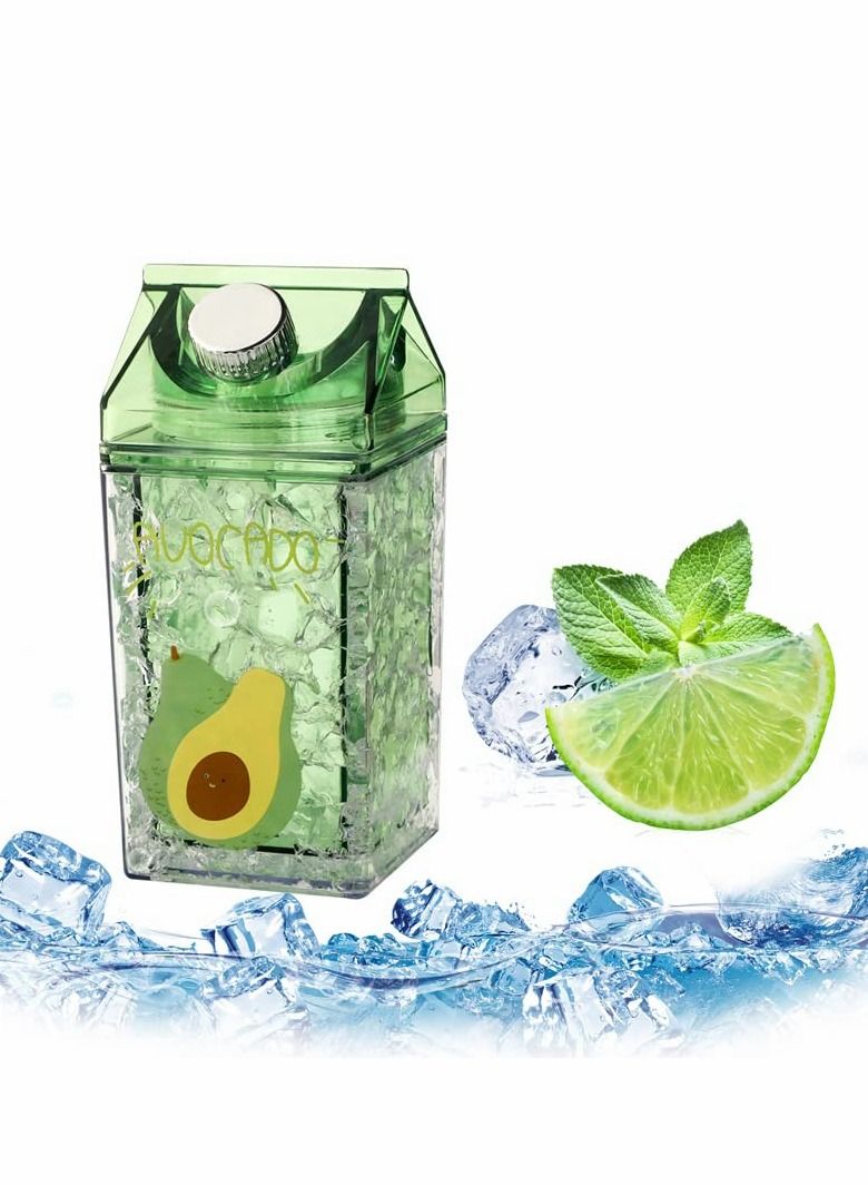 Excefore Crushed Ice Cup, Double-layer Thickened Refrigerator Cold Storage Cup Straw Gel Quicksand Iced Cup Crushed Ice Cup, Creative Milk Carton Summer Student Drinking Outdoor Water Ice Cup - Image 1