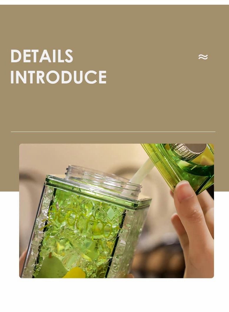 Excefore Crushed Ice Cup, Double-layer Thickened Refrigerator Cold Storage Cup Straw Gel Quicksand Iced Cup Crushed Ice Cup, Creative Milk Carton Summer Student Drinking Outdoor Water Ice Cup - Image 3