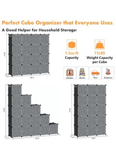 CityRiya-Long Portable Wardrobe Storage Cabinets Cube Storage Organizer 16 Cube Closet Organizer with Doors 12" × 12" Modular Bookshelves Plastic Stackable Cubes Cabinet Wardrobe for Bedroom Home  - Image 4