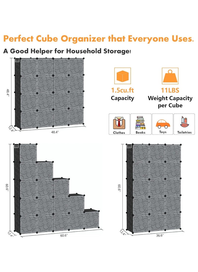 CityRiya-Long Portable Wardrobe Storage Cabinets Cube Storage Organizer 16 Cube Closet Organizer with Doors 12" × 12" Modular Bookshelves Plastic Stackable Cubes Cabinet Wardrobe for Bedroom Home  - Image 4
