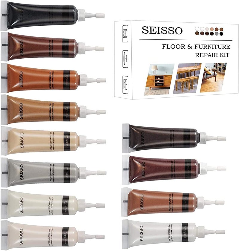 SEISSO 12 Colors Furniture Wood Floor Repair Kit, Furniture Touch Up Kit Cover Wood Furniture Scratch Restorer Filler for Table, Door, Desk, Cabinet - Image 1