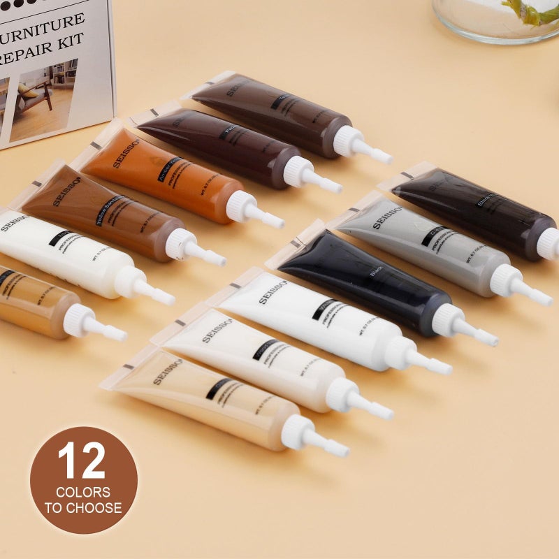 SEISSO 12 Colors Furniture Wood Floor Repair Kit, Furniture Touch Up Kit Cover Wood Furniture Scratch Restorer Filler for Table, Door, Desk, Cabinet - Image 5