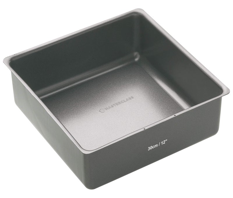 MasterClass KCMCHB56 30 cm Deep Cake Tin with PFOA Non Stick and Loose Bottom 1 mm Carbon Steel 12 Inch Large Square Pan  Grey