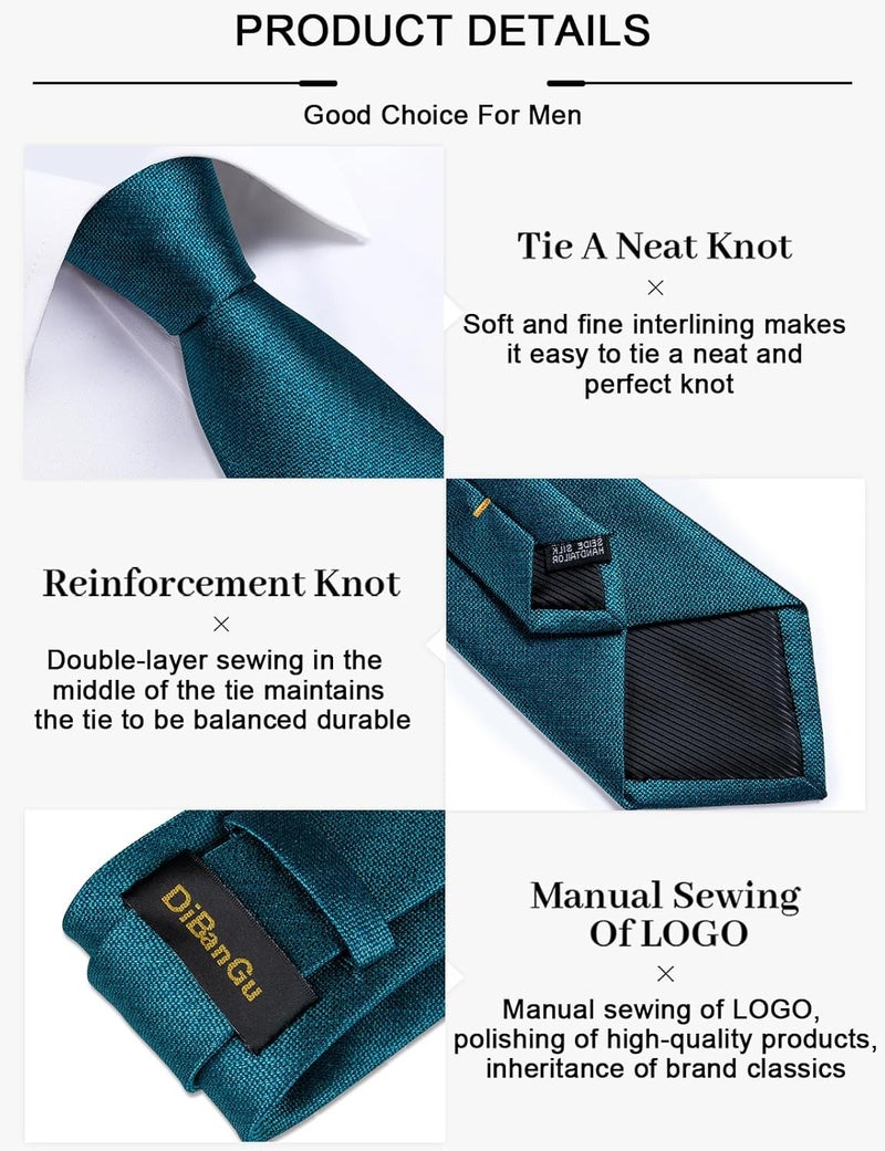 DiBanGu Mens Silk Necktie Solid Color Tie and Pocket Square Cufflink Tie Clip Set Woven Plain Ties for Men Wedding Party - Image 5