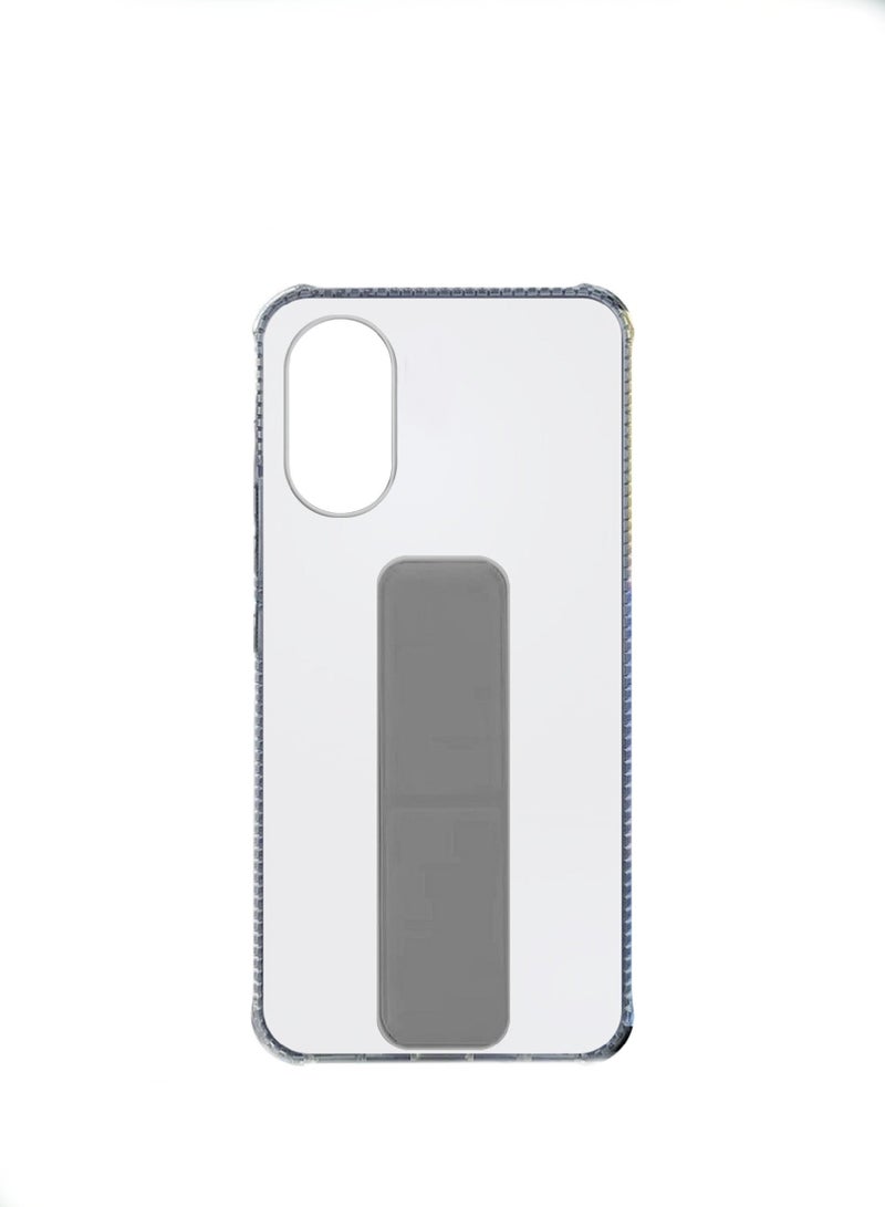 3-in-1 Magnetic Wrist Strap Hand Grip Stand Transparent Back Case Cover for Realme C65 4G - Grey