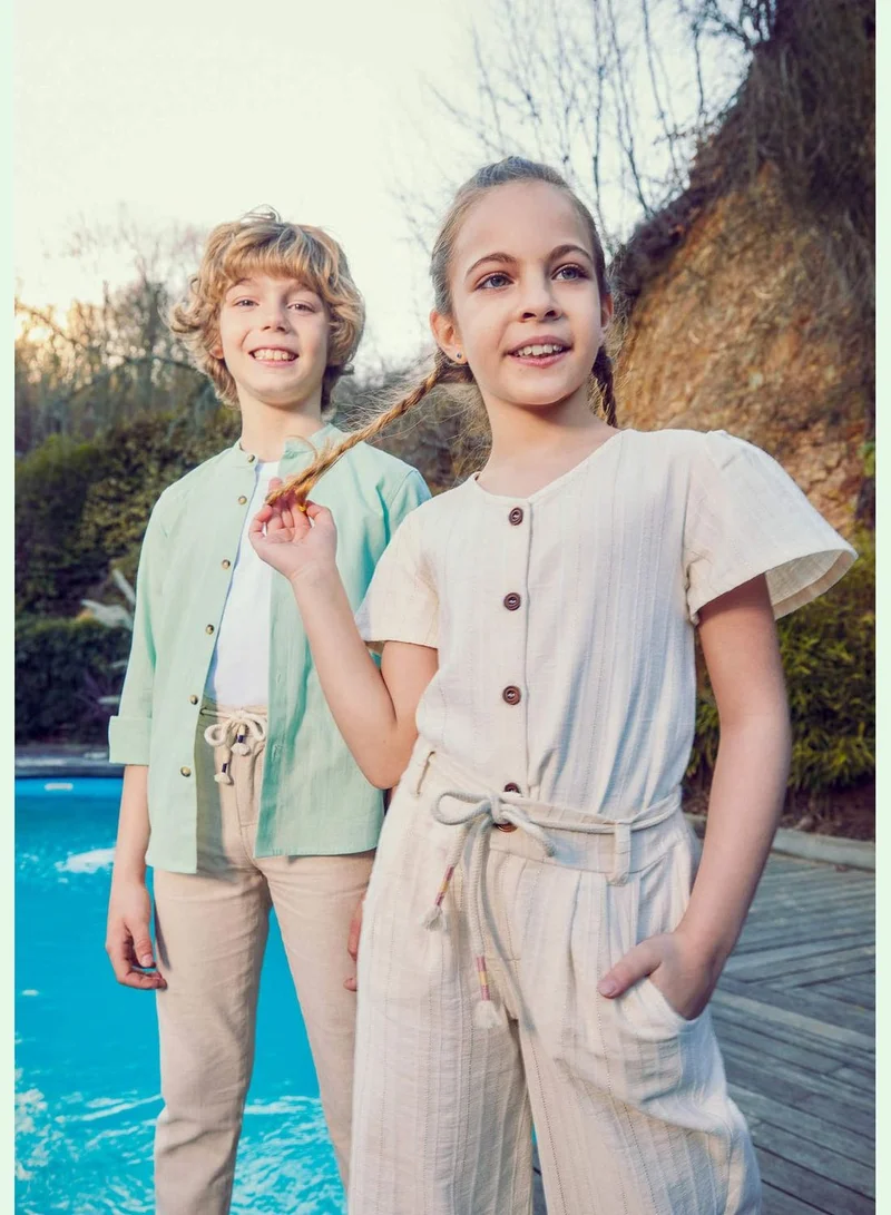 ديفاكتو Girl V Neck Woven Short Sleeve Blouse