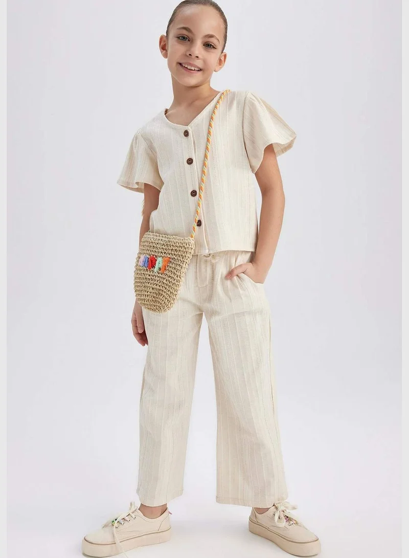 ديفاكتو Girl V Neck Woven Short Sleeve Blouse